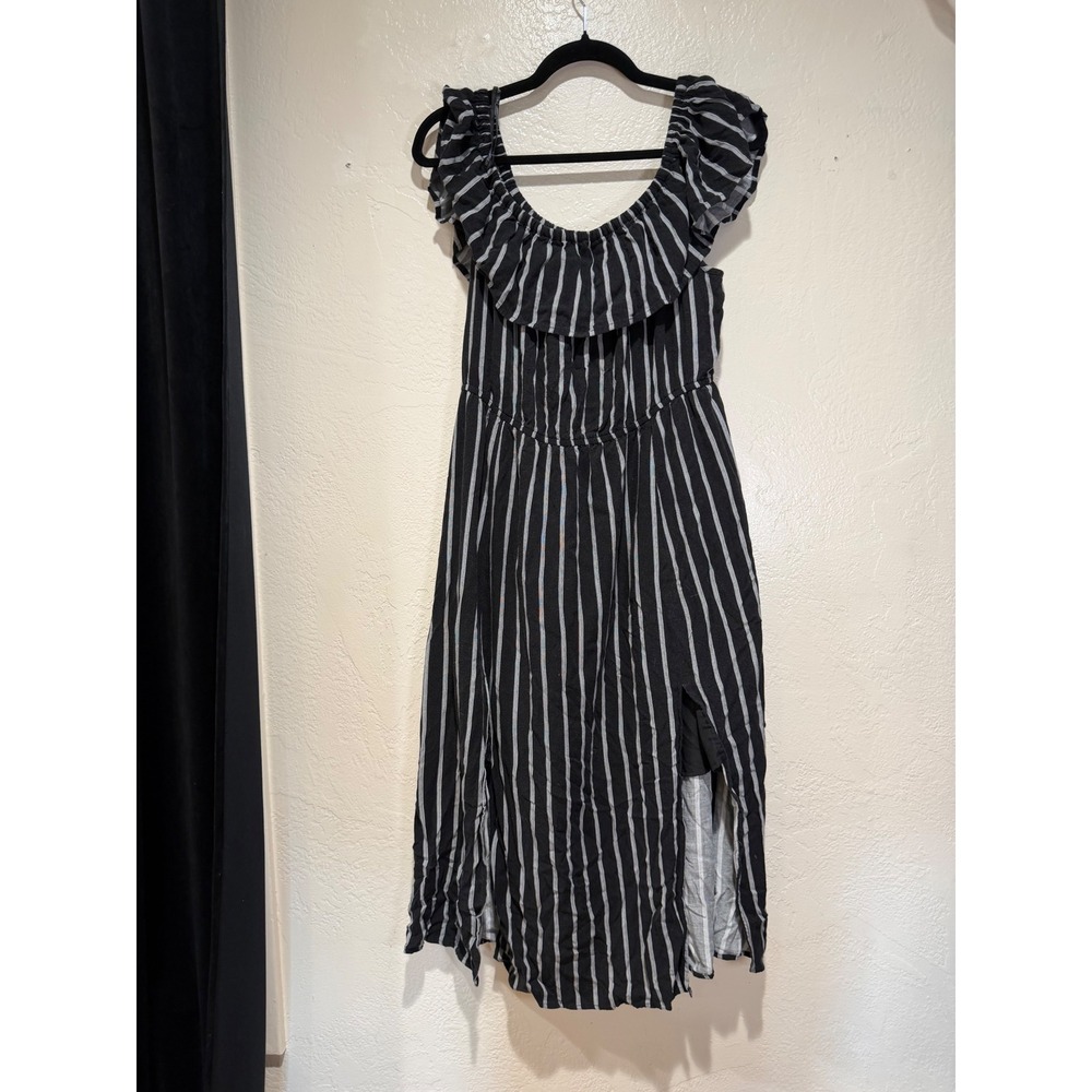 Forever 21+ Womens Black White Striped‎ Off Shoulder Ruffle Midi Dress Size 1X